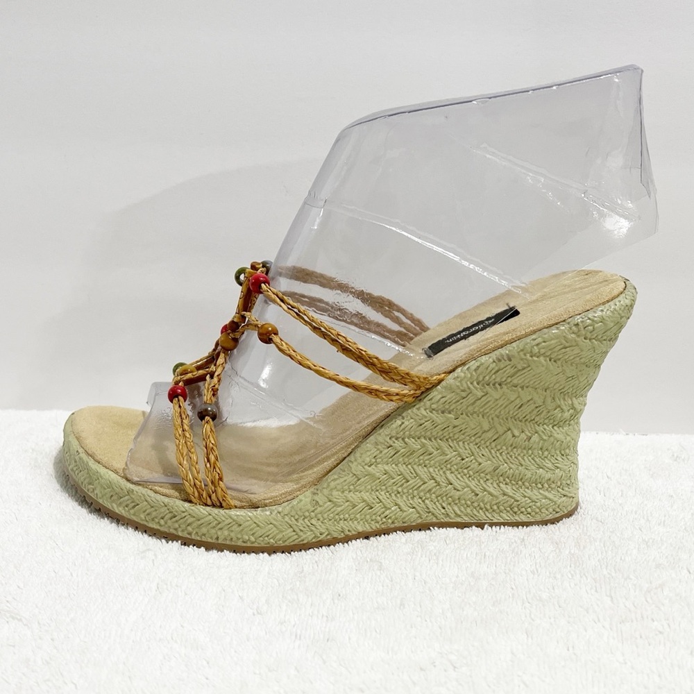 NWT! [Xhileration] Espadrille Wedge Sandals Raffia Straps Colorful Beads Size 7